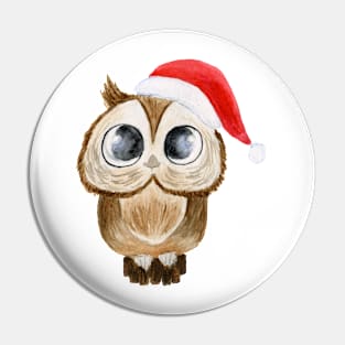 Holiday Owl Watercolor Art Pin