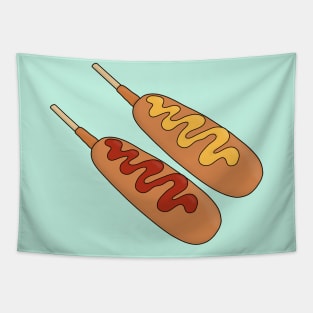 Ketchup and mustard on corn dogs Tapestry