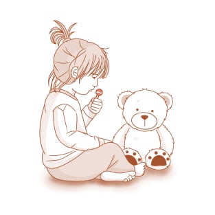 Little Girl Enjoying Candy With Teddy Bear T-Shirt