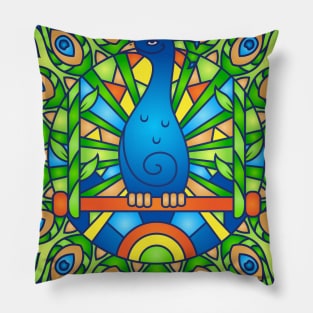 Peacock Bird Mandala Style Abstract Design Pillow