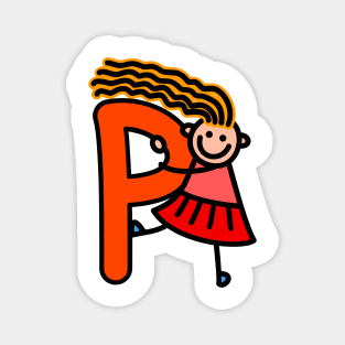 Letter P for girls alphabet Kids Colorful Cartoon Character Magnet