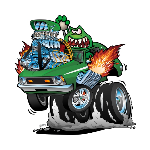 Seventies Green Hot Rod Funny Car Cartoon by hobrath
