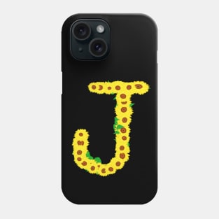 Sunflowers Initial Letter J (Black Background) Phone Case