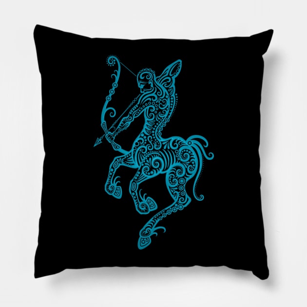 Blue Sagittarius Zodiac Sign Pillow by jeffbartels