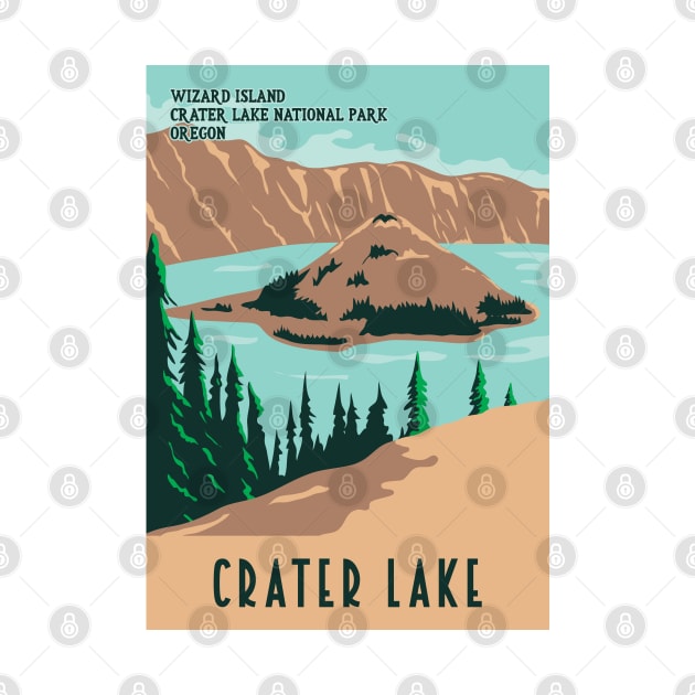 WPA Poster of Crater Lake National Park with Wizard Island and Phantom Ship by JohnLucke