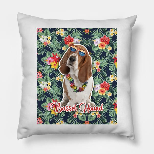 Basset Hound Summer Funky Hawaiian, Hawaii Style, Dog Personalized Hawaiian Pillow by Hoahip