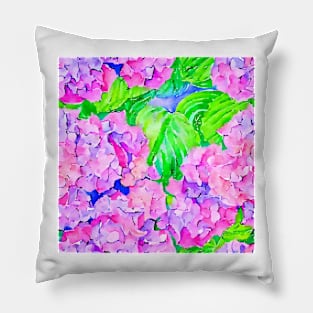 Hydrangea flowers and leaves watercolor Pillow