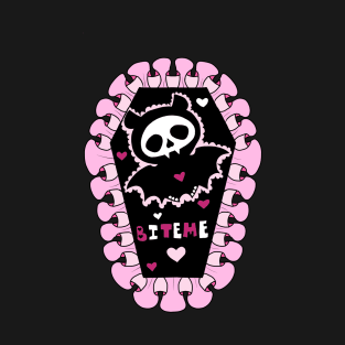 Cute Bite Me Bat Pink Coffin T-Shirt