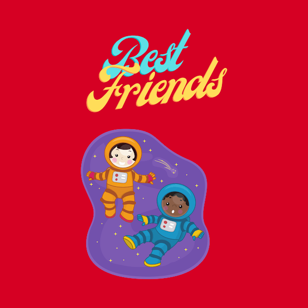 Best friends, two young astronauts floating in space by GingerLoveCat72