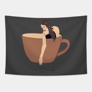 Girl coffee cup Tapestry