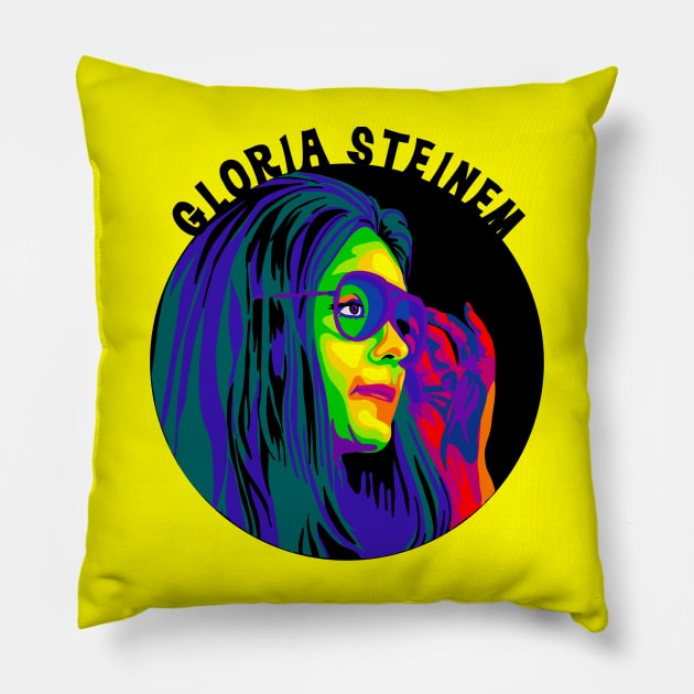 Gloria Steinem Rainbow Portrait Pillow by Slightly Unhinged