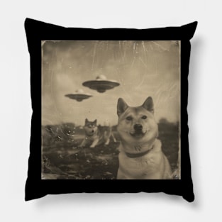 Shiba Inu Dog UFO Invasion Pillow