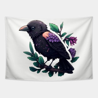 Beautiful colorful corvus with flowers and leaves Tapestry