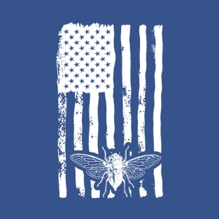 US Flag Cicada in White Distressed for Cicada Summer T-Shirt