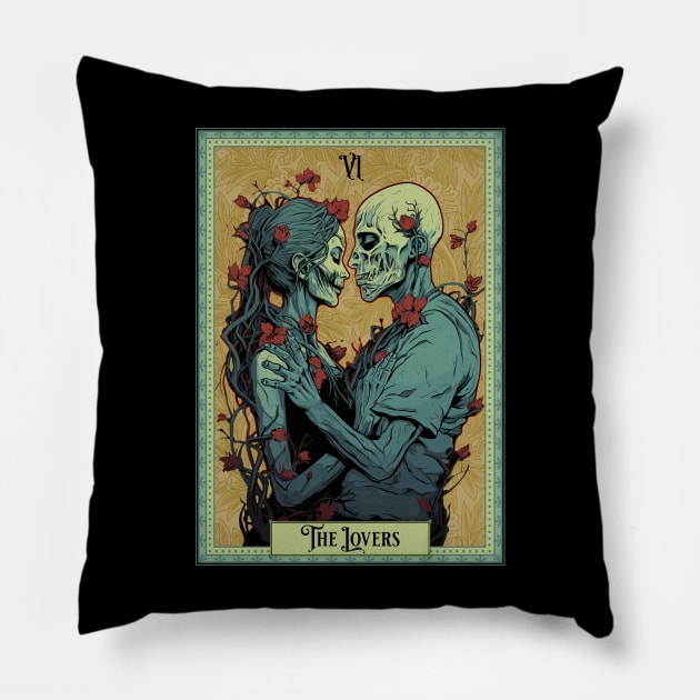 The Lovers Tarot Card - Zombie Edition Pillow by Atomic Blizzard