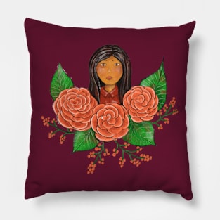 Girl in flowers Pillow