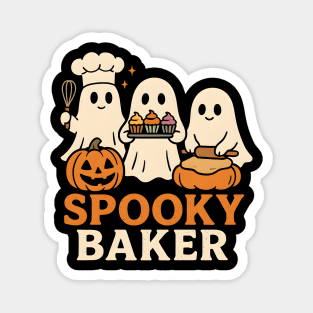 Spooky Baker Ghosts Halloween Graphic | Retro Baking Artwork Magnet