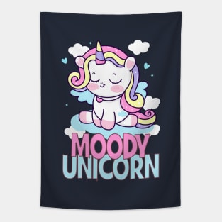 Moody unicorn - Cute little unicorn resting that you and your kids would love! - Available in stickers, clothing, etc Tapestry