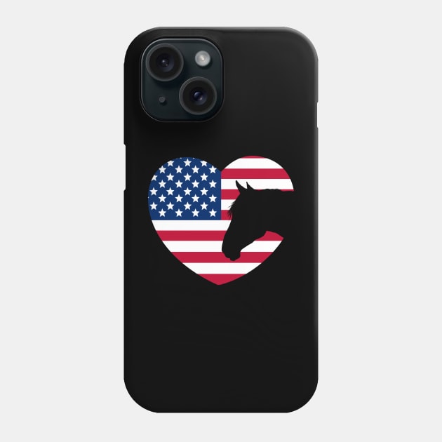 Horse Lover American Flag Heart Phone Case by Sleazoid