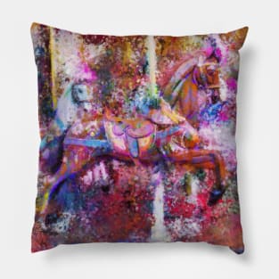 Carousel Horse Expressionist Painting Pillow