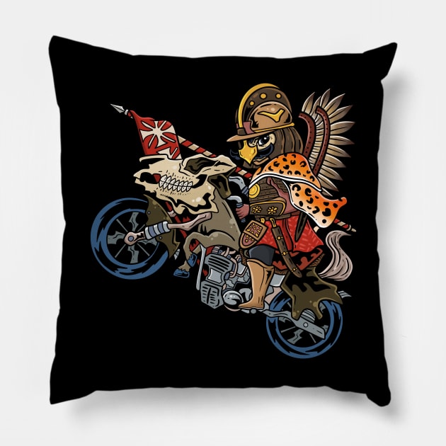 Motorized Might: Polish Winged Hussar on a Motorcycle Pillow by Holymayo Tee