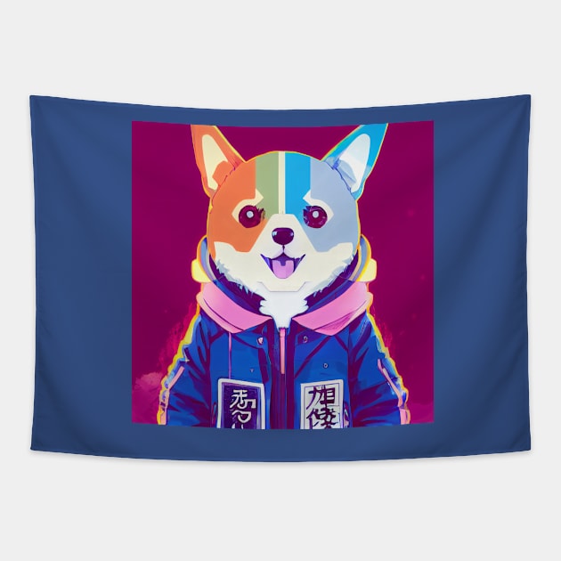 Cutest Corgi as retro anime Tapestry by Studiowatermars