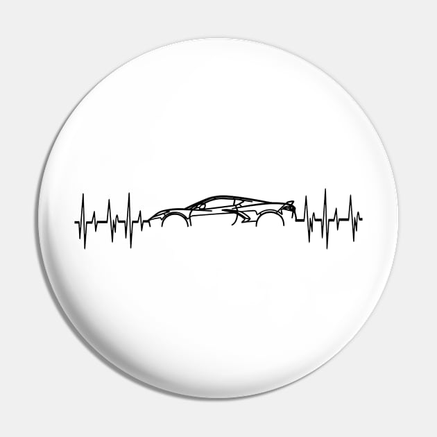 C8 Corvette Heartbeat Black Supercar EKG Sports Car Heart Beat Line Racecar Pulse Pin by Tees 4 Thee