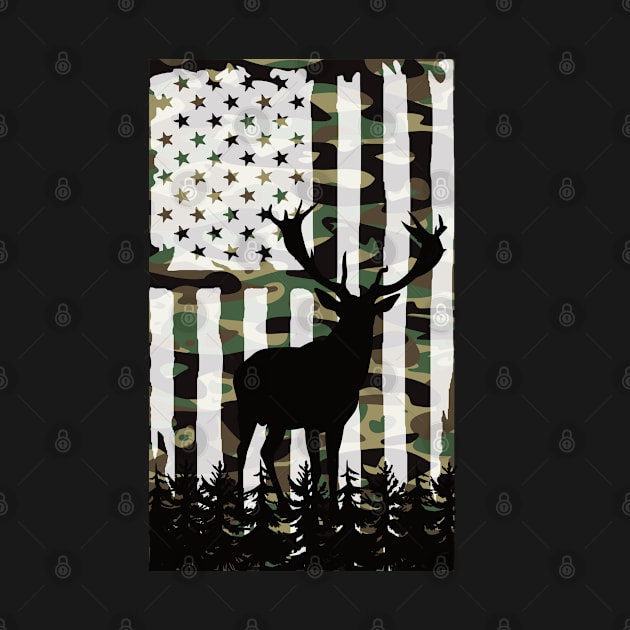 Deer Elk Buck Hunting Camo USA Flag Camoflauge Gift by Beautiful Butterflies by Anastasia