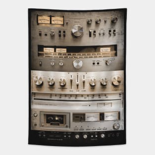 Setup Vintage Audio HiFi Sound System Mixed Media Collage Tapestry