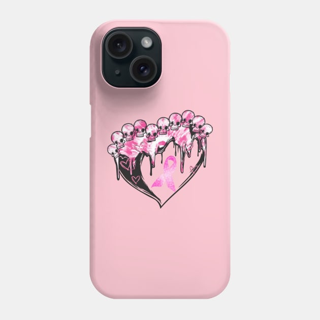 Skull Heart Pink Ribbon Breast Cancer Halloween Phone Case by Gendon Design