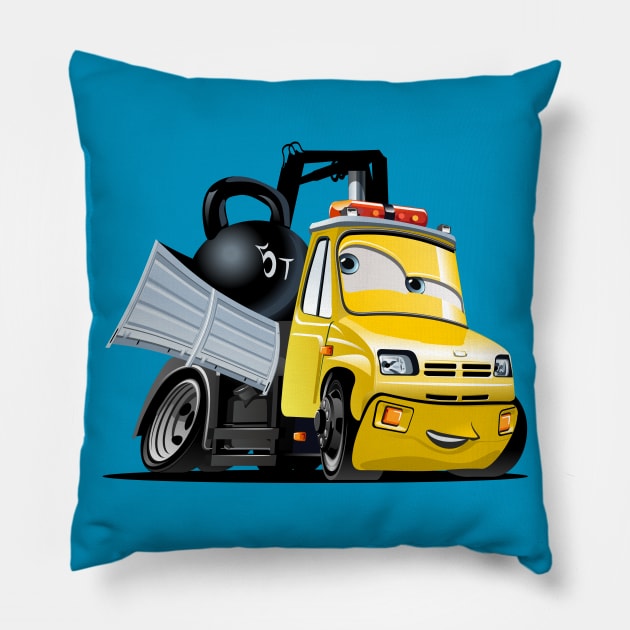 Cartoon Lkw Truck with Crane Pillow by Mechanik