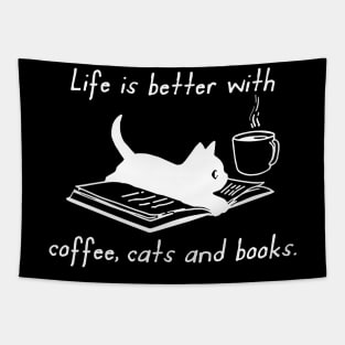 Life Is Better With Coffee Cats And Books Tapestry