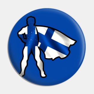 Finland Hero Wearing Cape of Finland Flag Hope and Peace Unite in Finland Pin