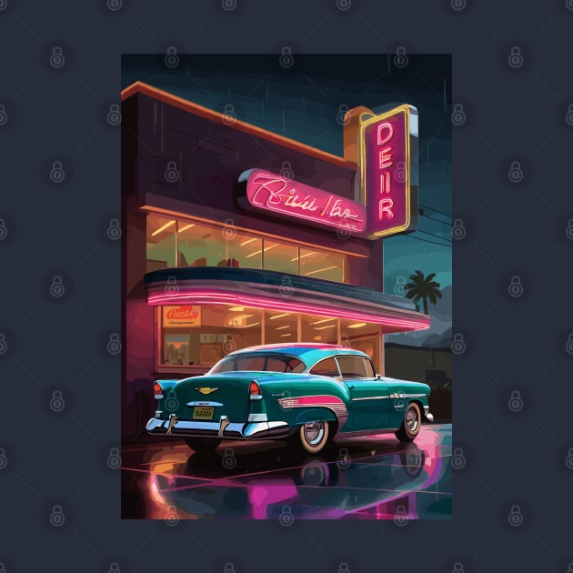 Vintage car night gas station by VENZ0LIC