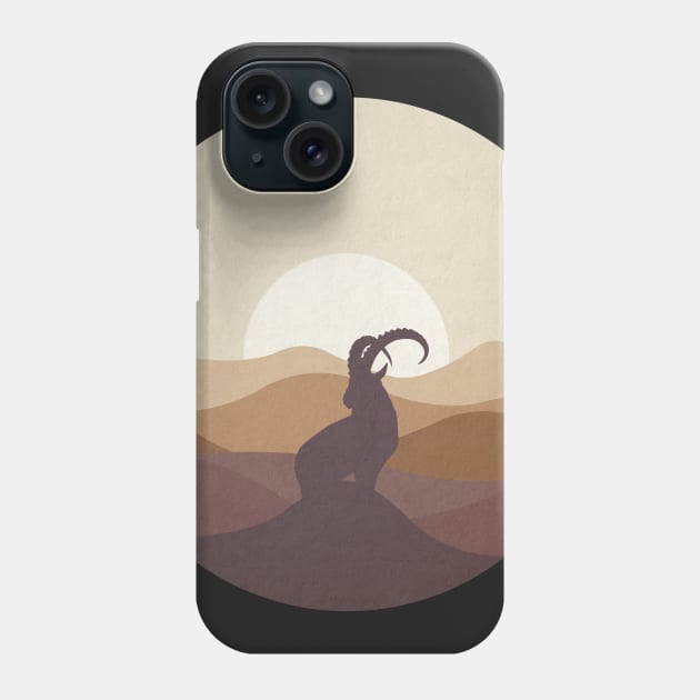 Flat Landscape Ibex Desert Animal Silhouette Phone Case by astralprints