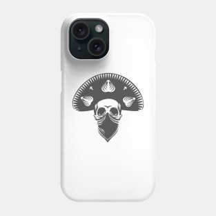 Mexican skull in sombrero. Bandit skull in hat and bandana. Phone Case