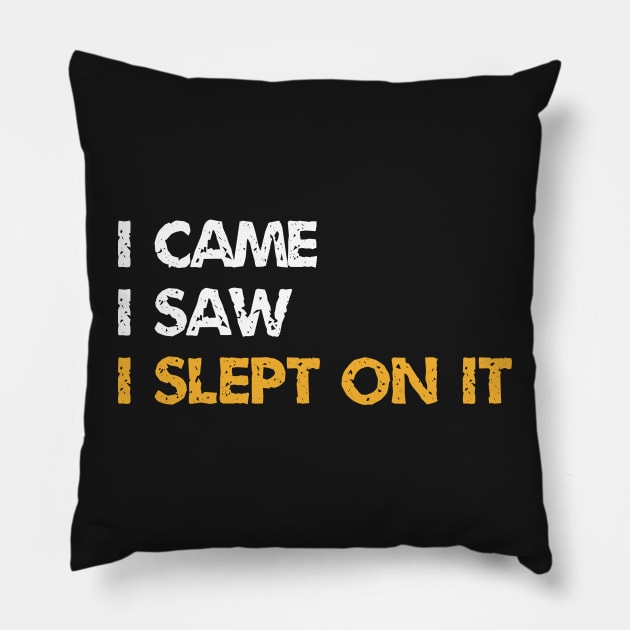 I Came I Saw I Slept On It - A Procrastinator Slogan Pillow by WIZECROW