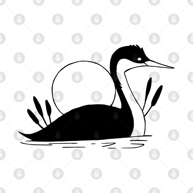 Western Grebe Inked Silhouette by TaliDe