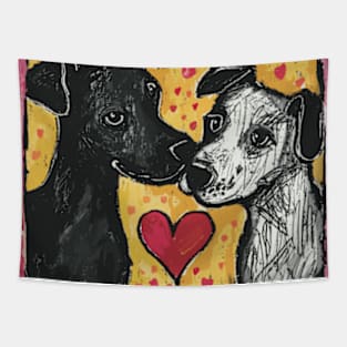 Canine Love 2024 Valentines Day Drawing Tapestry