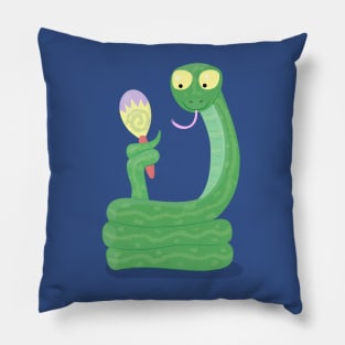 Funny green snake with maraca cartoon Pillow