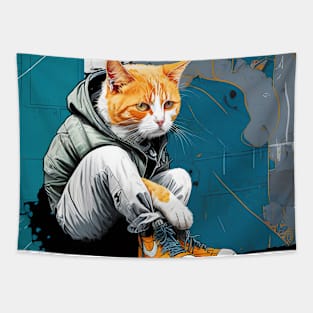 Ginger cat goes urban chic - Feline Fashionista #6 Tapestry