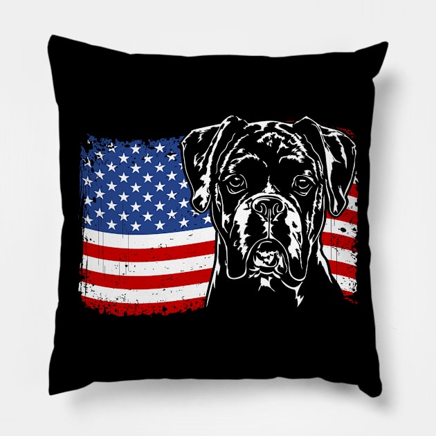 Proud Boxer Dog American Flag patriotic dog Pillow by wilsigns