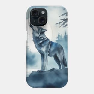 Timber Wolf in Watercolor and Charcoal Phone Case