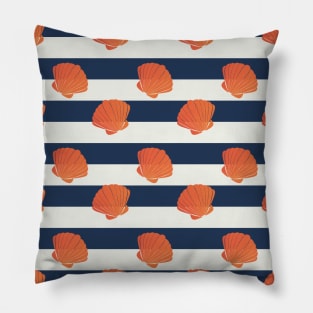 Orange clams and navy stripes pattern Pillow