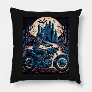 Skeleton Riding Motorbike - Yellow Moon Pillow