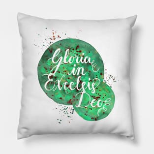 Hand Painted Watercolor "Gloria in Excelsis Deo" Pillow