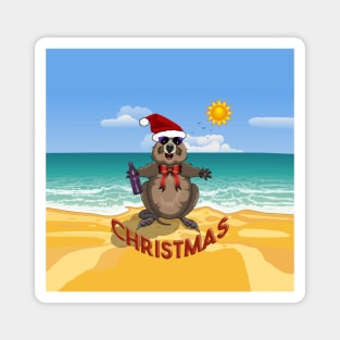 Christmas Quokka on the Beach Magnet