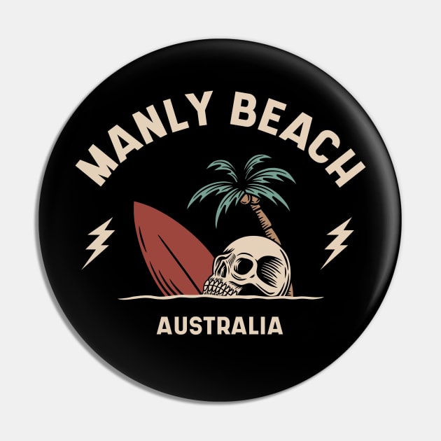 Vintage Surfing Manly Beach Australia // Retro Surf Skull Pin by Now Boarding