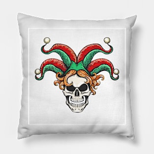 smiling Joker skull in Jester Hat Pillow