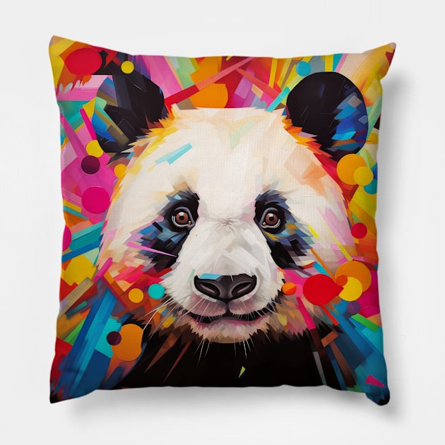 Panda Animal Portrait Colorful Painting Pillow by Cubebox